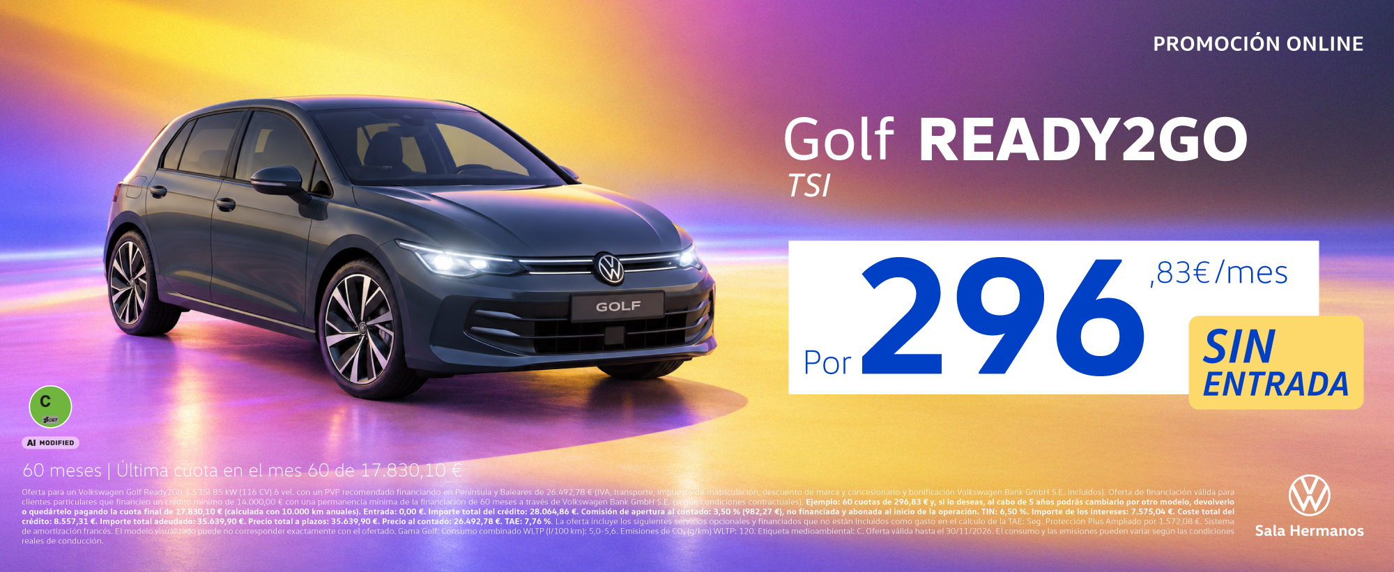¡Sin Entrada! Volkswagen Golf READY2GO TSI Por 296,83 €/mes*